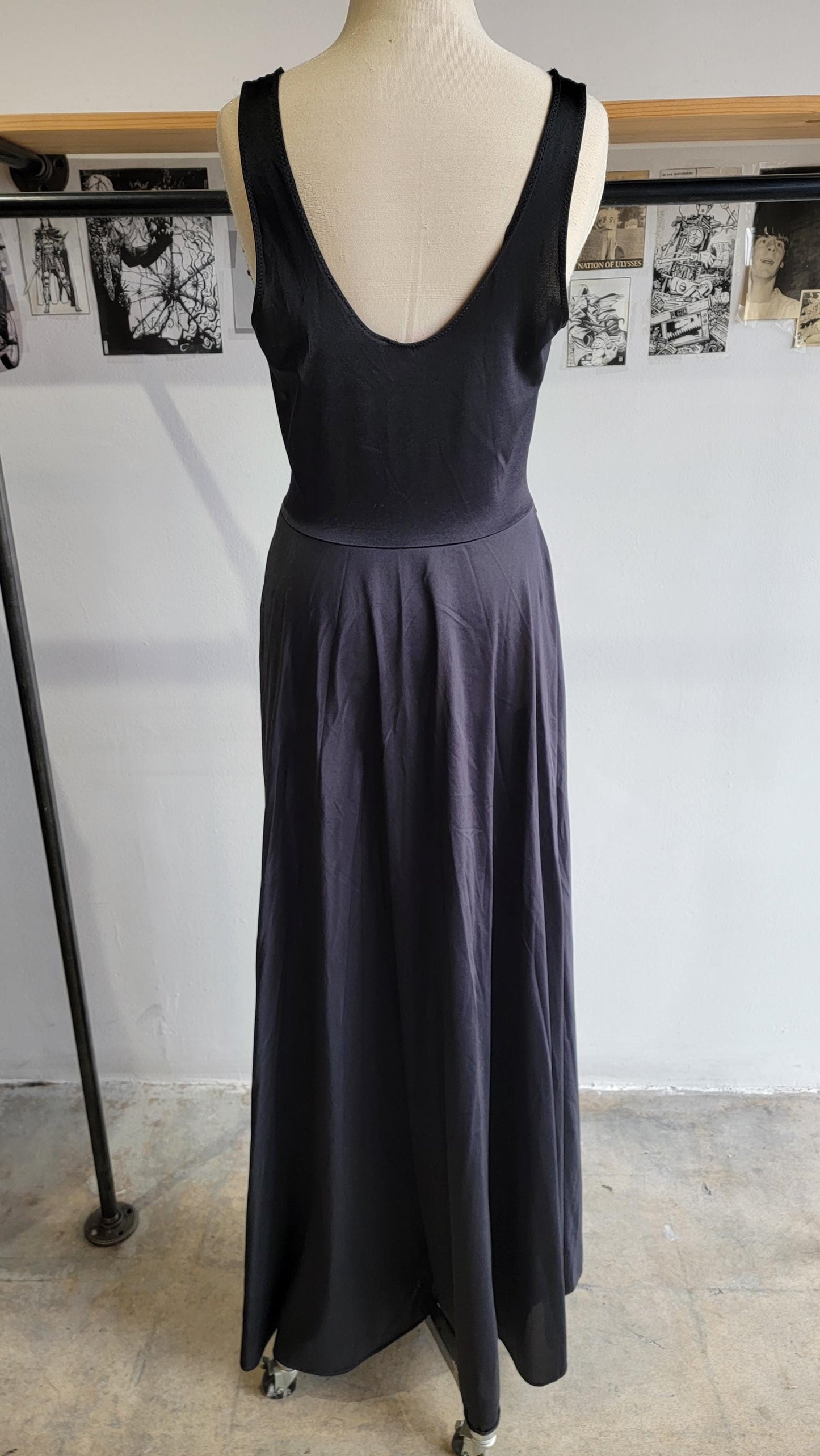Vintage 1970s Black Full Skirt Night Gown | Olga Style | Size Large | Stretchy Tricot | Sexy